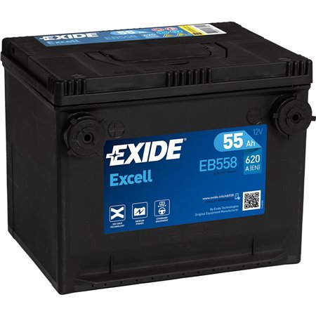 Batteri Exide Excell 55Ah 620A 230x180x186 + - USA