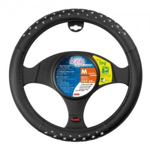Steering wheel cover Icon Ø37-39mm, black silver, leather