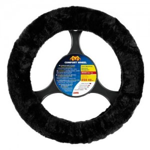 Sheepskin steering wheel cover, Ø36-42 cm, black