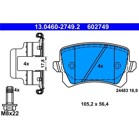 13.0460-2749.2 Brake Pad Set, disc brake ATE