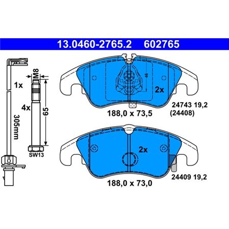 13.0460-2765.2 Brake Pad Set, disc brake ATE