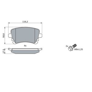 0 986 494 303 BOSCH Piduriklotside komplekt, ketaspidur     