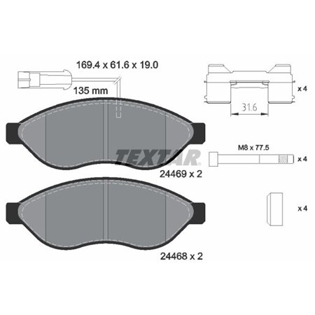 2446902 Piduriklotsi komplekt,ketaspidur TEXTAR