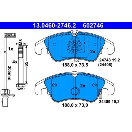 13.0460-2746.2 Brake Pad Set, disc brake ATE