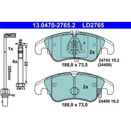 13.0470-2765.2 Brake Pad Set, disc brake ATE