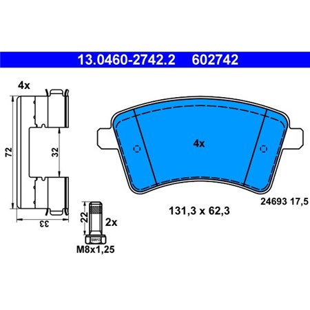 13.0460-2742.2 Brake Pad Set, disc brake ATE