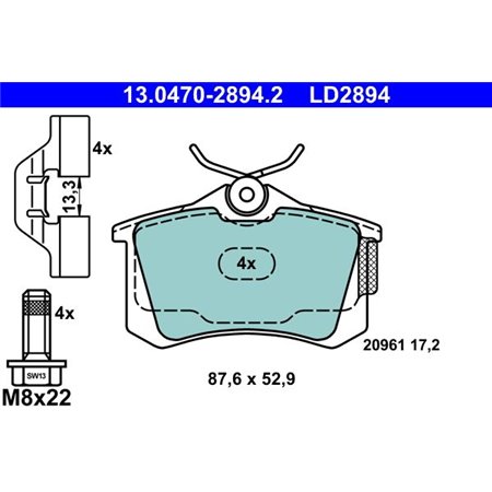 13.0470-2894.2 Brake Pad Set, disc brake ATE