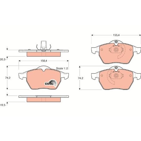 GDB1271 Piduriklotsi komplekt,ketaspidur TRW