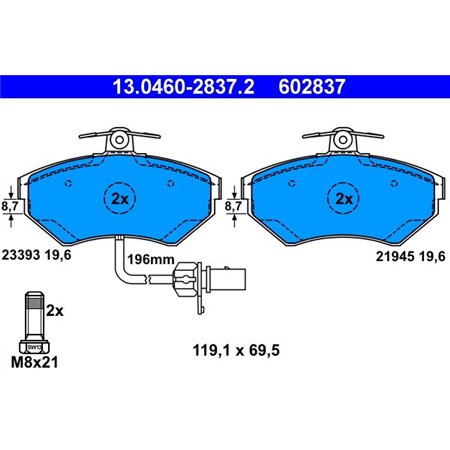 13.0460-2837.2 Brake Pad Set, disc brake ATE