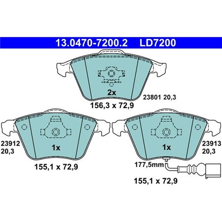 13.0470-7200.2 Комплект тормозных колодок, дисковый тормоз ATE