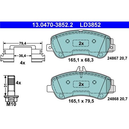 13.0470-3852.2 Brake Pad Set, disc brake ATE