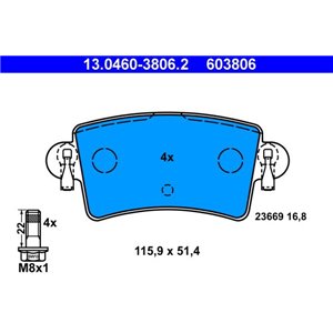 13.0460-3806.2 Комплект тормозных колодок, дисковый тормоз ATE     