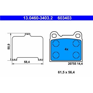 13.0460-3403.2 Piduriklotsi komplekt,ketaspidur ATE - Top1autovaruosad