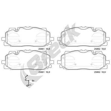 25861 00 553 00 Piduriklotsi komplekt,ketaspidur BRECK