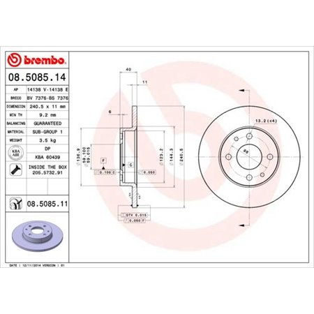 08.5085.11 Brake Disc BREMBO