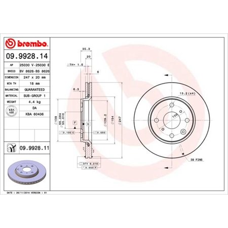 09.9928.11 Brake Disc BREMBO