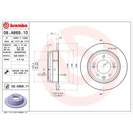 08.A869.11 Brake Disc BREMBO