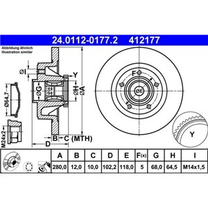 24.0112-0177.2  Brake disc with bearing ATE 