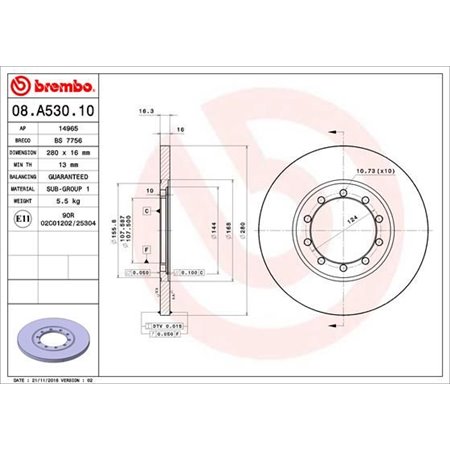 08.A530.10 Brake Disc BREMBO