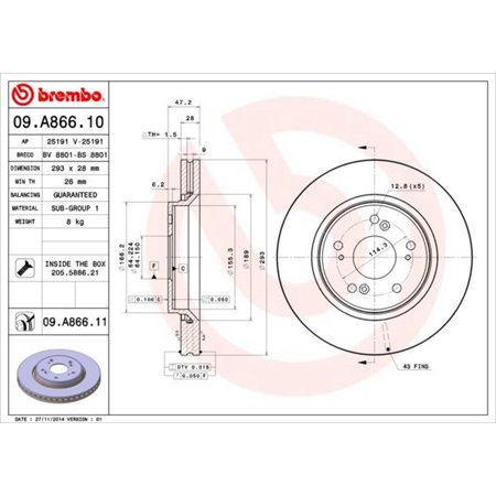 09.A866.10 Тормозной диск BREMBO