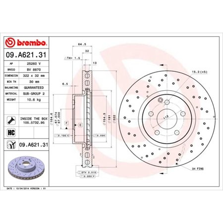 09.A621.31 Bromsskiva BREMBO