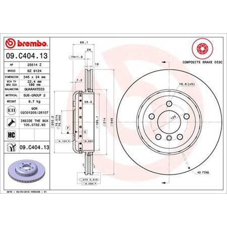 09.C404.13 Тормозной диск BREMBO