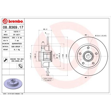 08.B369.17 Piduriketas BREMBO