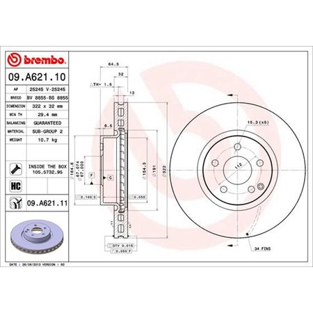 09.A621.11 Bromsskiva BREMBO