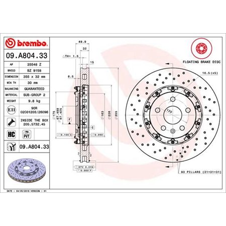 09.A804.33 Тормозной диск BREMBO