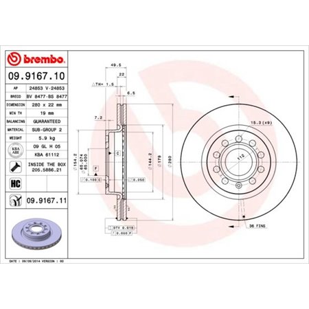 09.9167.11 Bromsskiva BREMBO