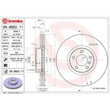 09.9922.11 Bromsskiva BREMBO