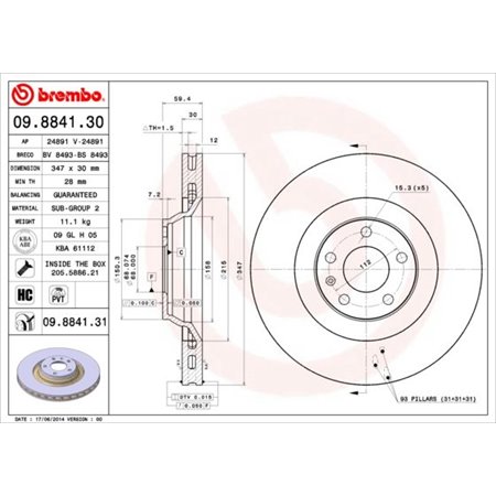 09.8841.31 Brake Disc BREMBO