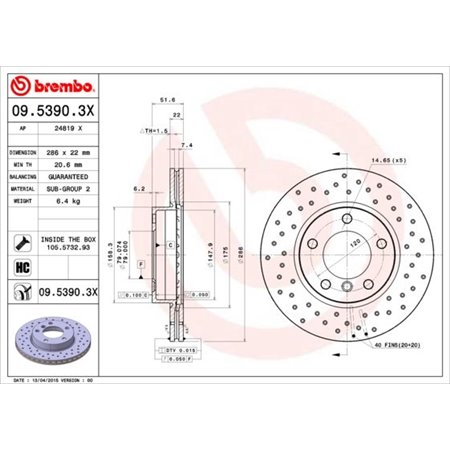 09.5390.3X Bromsskiva BREMBO