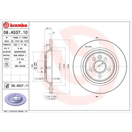 08.A537.11 Bromsskiva BREMBO