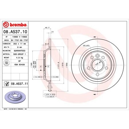 08.A537.11 Тормозной диск BREMBO
