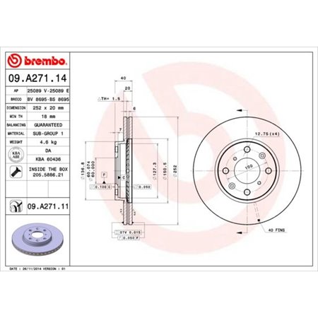 09.A271.11 Тормозной диск BREMBO     