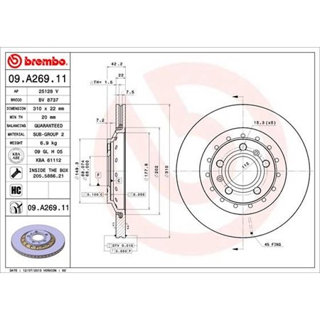 09.A269.11 Тормозной диск BREMBO