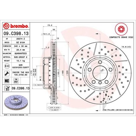 09.C398.13 Bromsskiva BREMBO