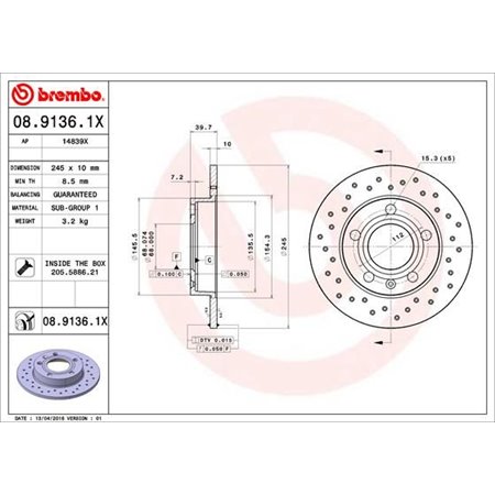 08.9136.1X Brake Disc BREMBO