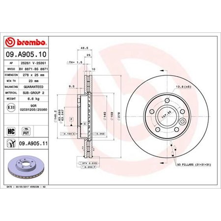 09.A905.11 Тормозной диск BREMBO