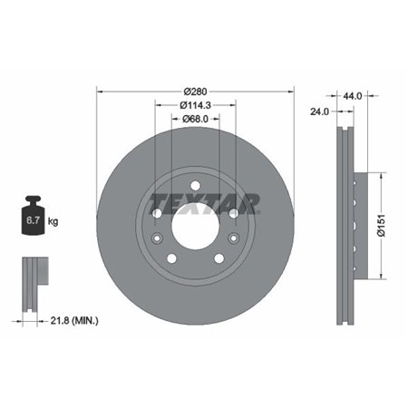 TEXTAR 92195503 - Brake disc front L/R (no wheel fitting pivot) fits: DACIA DUSTER, DUSTER/SUV NISSAN TERRANO RENAULT CAPTUR I