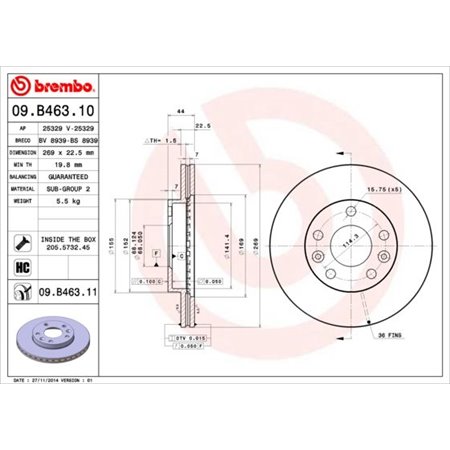 09.B463.11 Bromsskiva BREMBO