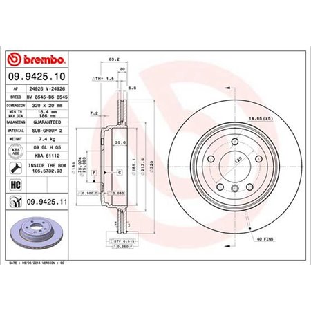 09.9425.11 Bromsskiva BREMBO