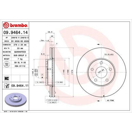 09.9464.11 Brake Disc BREMBO