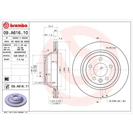 09.A616.11 Тормозной диск BREMBO