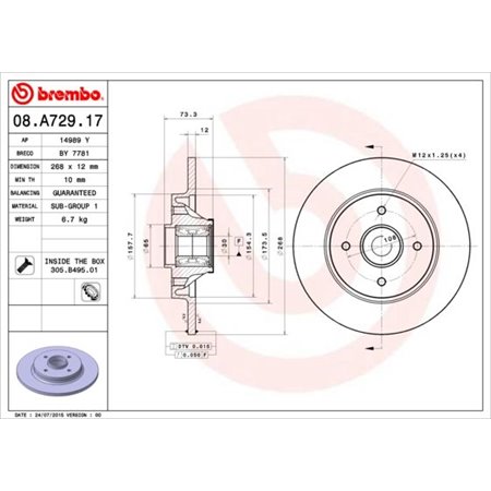 08.A729.17  Brake disc with bearing BREMBO 
