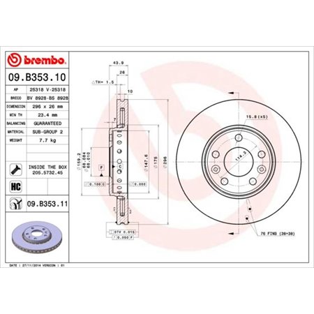 09.B353.11 Brake Disc BREMBO