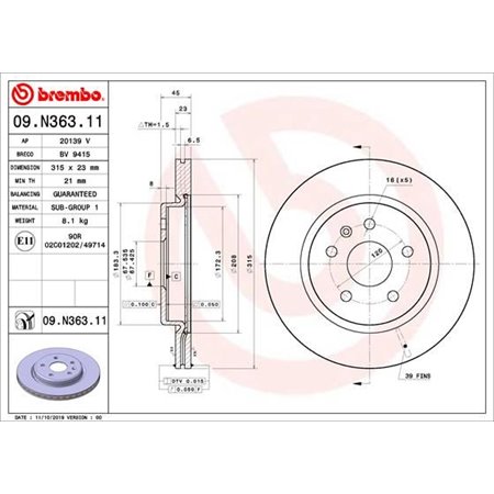 09.N363.11 Brake Disc BREMBO