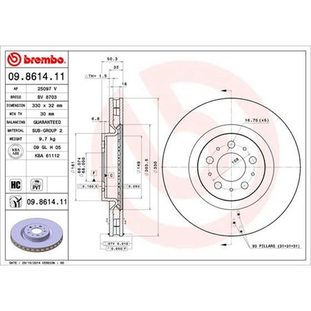 09.8614.11 Brake Disc BREMBO