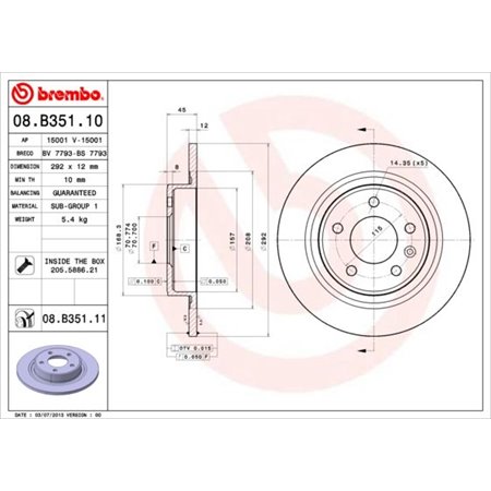 08.B351.11 Brake Disc BREMBO